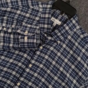 Peter Millar Shirt Mens XL Blue Plaid Long Sleeve Stretch Button Down Casual